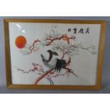 A Framed Oriental Embroidery on Silk Depicting Hawk in Tree, 29cm Wide