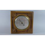 A Mid 20th Century Aneroid Barometer by Short and Mason Set on Square Carved Wooden Plinth, 21.5cm