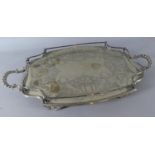 A Large Late Victorian Galleried Two Handled Tray with Engraved Decoration, 67cm Wide