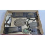 A Collection of Various Vintage Machinery Plates, Wiper Blades etc