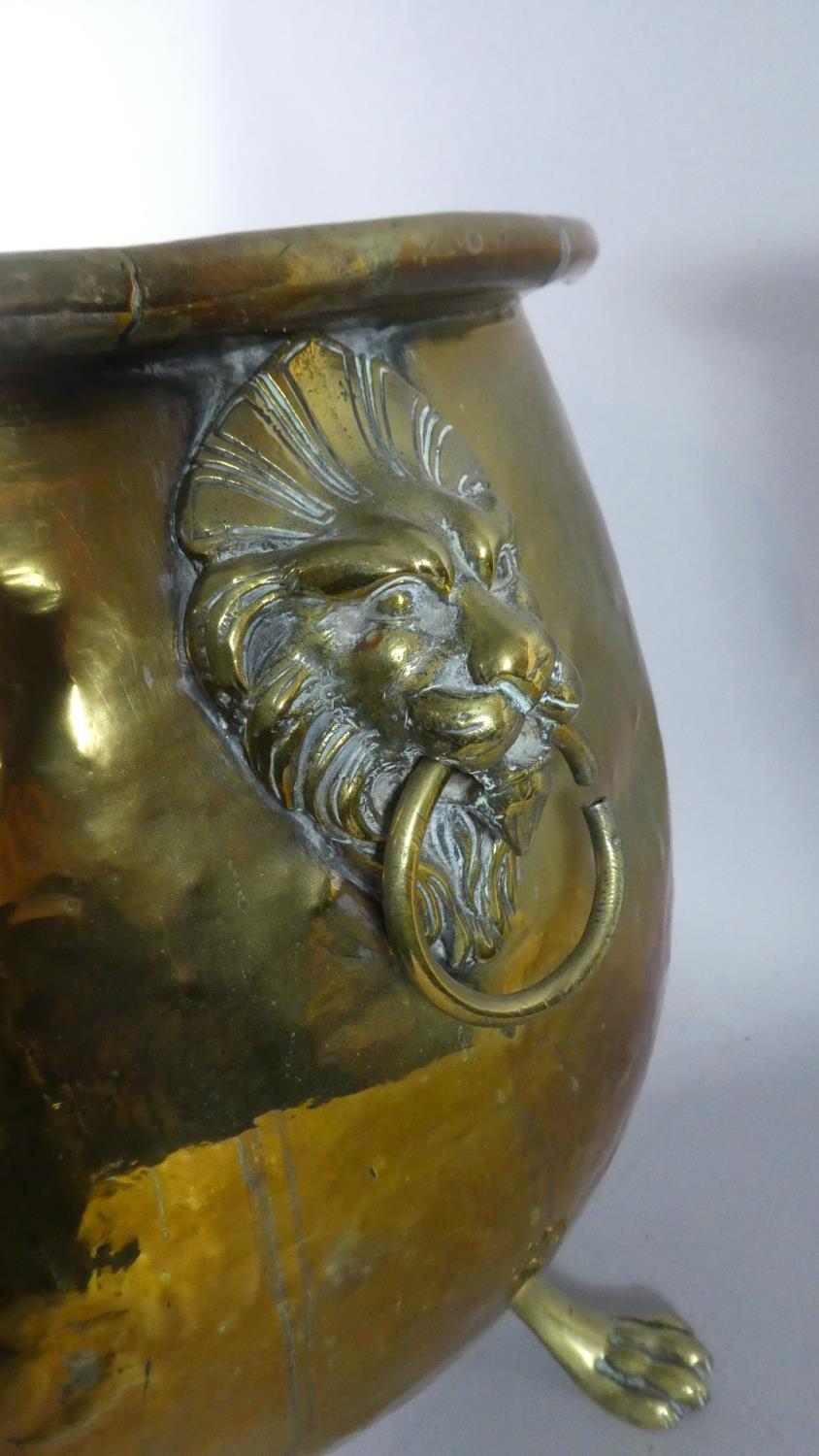 A Large Brass Coal Bucket with Lion Mask and Ring Carrying Handles and Armorial Decoration in - Image 5 of 5