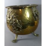 A Large Brass Coal Bucket with Lion Mask and Ring Carrying Handles and Armorial Decoration in