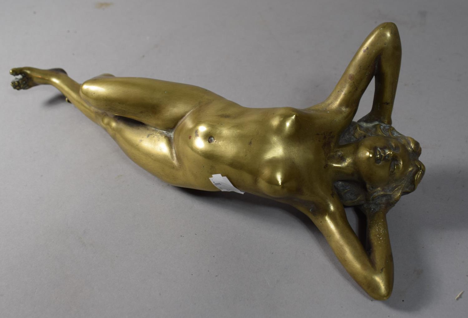 A Mid 20th Century Brass Study of a Nude Maiden (Formerly Attached to Marble Base), 34cm High