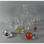A Collection of Glassware to Include Decanter, Six Sherries, Four Paperweights etc