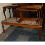 A Tiled Top Coffee Table, Nest of Three 1970's Table and a Mahogany Occasional Table