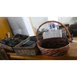 A Wicker Basket and a Picnic Basket and Contents