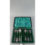 A Cased Set of Six Silver Plated Teaspoons and Sugar Bow