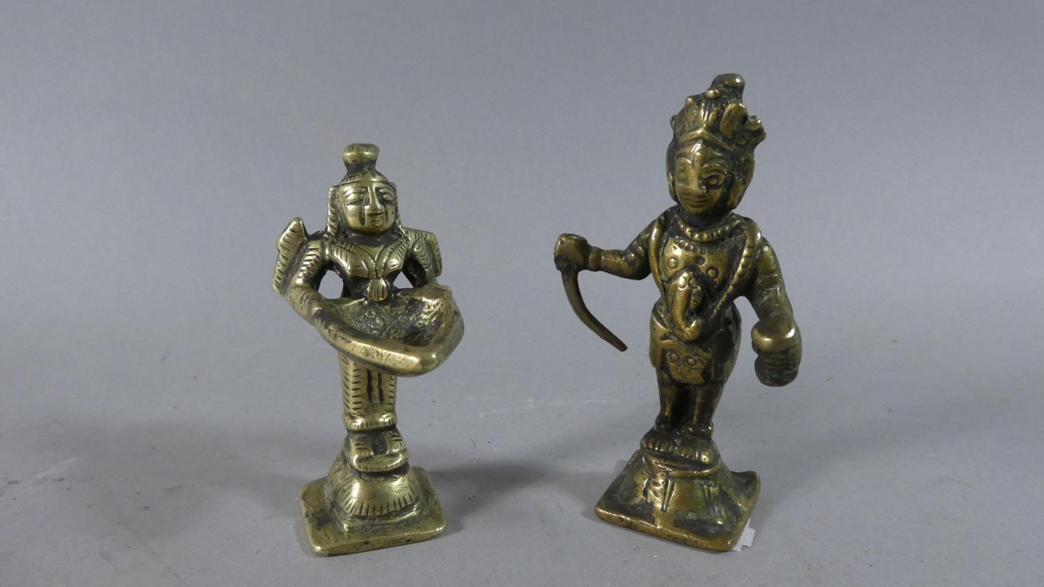 A Pair of Indian Brass Hindu Temple Figures, 10cm High