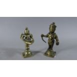 A Pair of Indian Brass Hindu Temple Figures, 10cm High