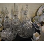 A Tray of Good Quality Glassware to Include Decanters, Glass Basket etc