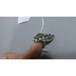 A Vintage White Metal and Turquoise Ring, Possibly Navajo, with Leaf and Berry Decoration