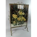 A Late 19th/Early 20th Century Brass Framed Mirrored Screen Painted with Daffodils, 75cm High