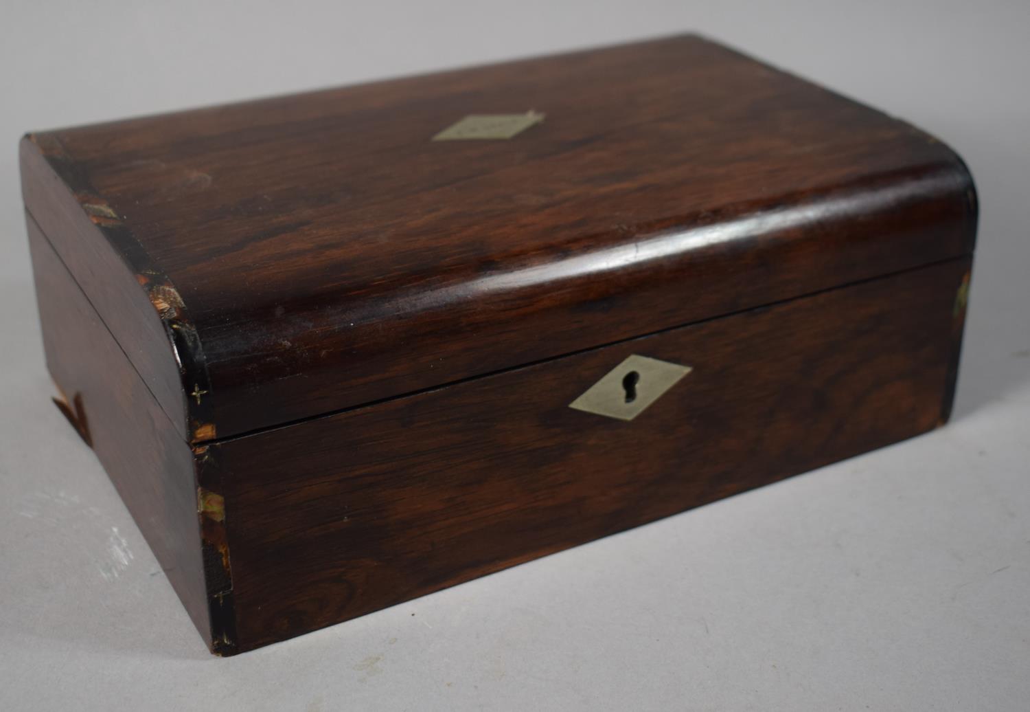 A 19th Century Rosewood Workbox with Removable Tray and Escutcheon Inscribed E M Shale, 23.5cm Wide - Image 2 of 2