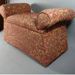 A Small Upholstered Scroll Ended Box Stool with Tapestry Upholstery, 64cm Wide