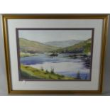 A Framed Watercolour of Lake Scene with Hills to Background, Signed and Dated '92, 51.5cm Wide