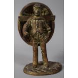 A Brass Study of a Gent with Coracle, Missing Paddle, 15.5cm high