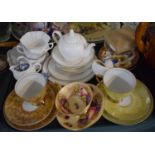 A Tray of Ceramics to Include Aynsley Orchard Gold Cabinet Cup and Saucer, Polish Trios, Coalport