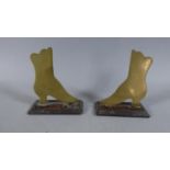A Pair of Trench Art Jigsaw Cut Brass Ladies Boot Ornaments, 11cm high