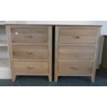 A Pair of Light Oak Three Drawer Chests, Each 50cm Wide, One Drawer Missing Knob