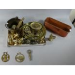 A Collection of Various Copper and Brass Items to Include Fox Mask Door Knocker, Racing Pigeon,