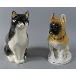 A Russian Seated Dog and a Seated Cat by Babbacombe Pottery