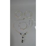 A Collection of Silver Items to Include Hoop Earrings, Bracelet, Necklace etc
