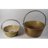 Two Brass Jam Pans, the Largest 35cm Diameter