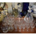 A Collection of Glassware to Include to Include Two Decanters, Etched Brandy Balloons etc