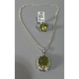 A Silver and Peridot Style Gem Stone Set Necklace and Matching Ring