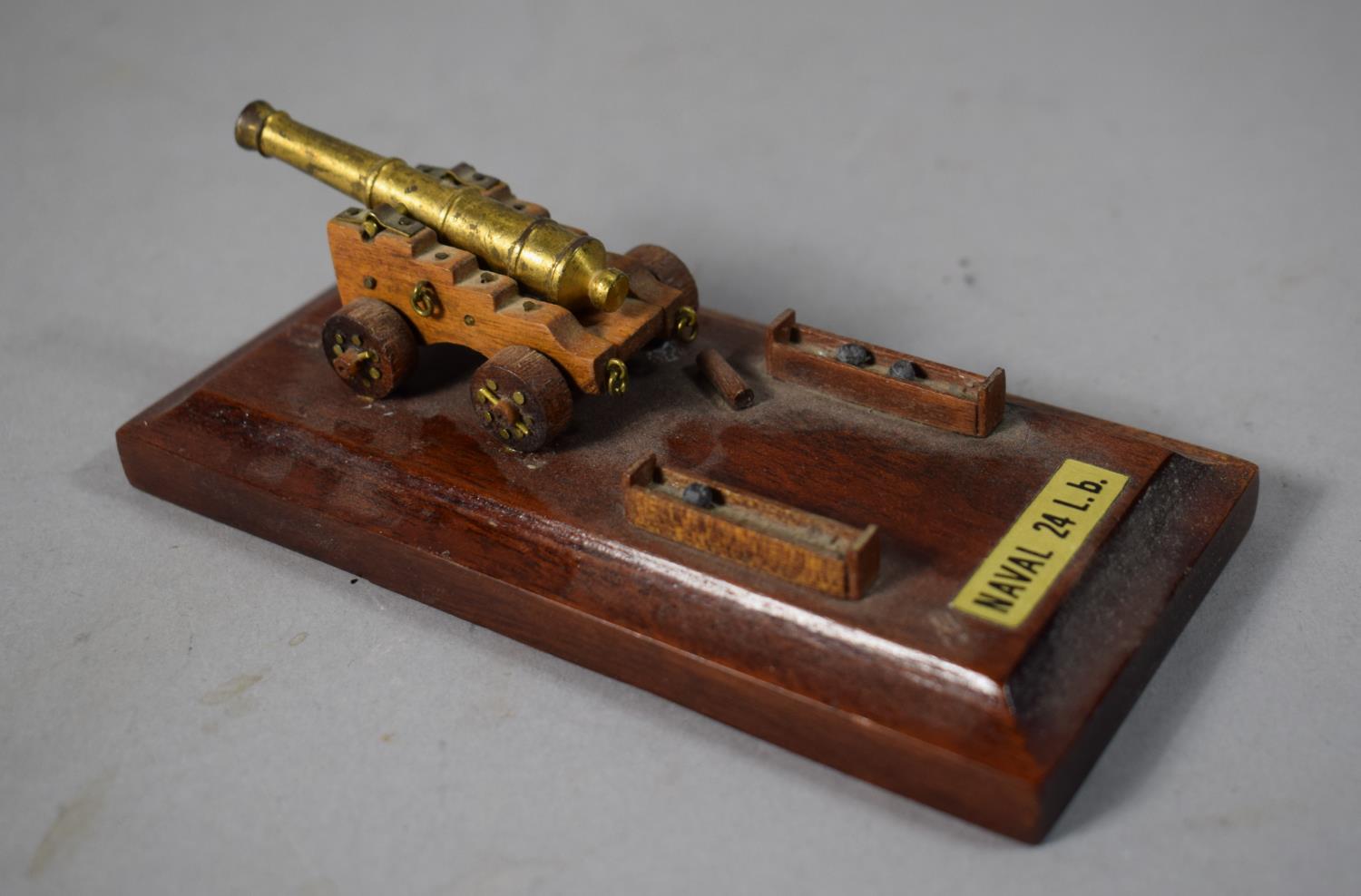 A Small Military Ink Bottle Stand Depicting Naval 24lb Cannon, Missing Ink Bottle, 13cm Long