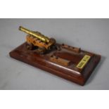 A Small Military Ink Bottle Stand Depicting Naval 24lb Cannon, Missing Ink Bottle, 13cm Long