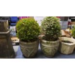 A Pair of Reconstituted Stone Circular Patio Planters with Grape and Fruit Decoration, 40cm Diameter