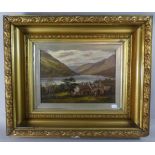 A Gilt Framed English School Oil on Canvas "Whistlefield- Loch Eck" depicting Lady Feeding