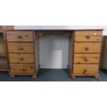 A Modern Pine Dressing Table or Desk with Four Drawers Either Side Kneehole, 139cm Wide