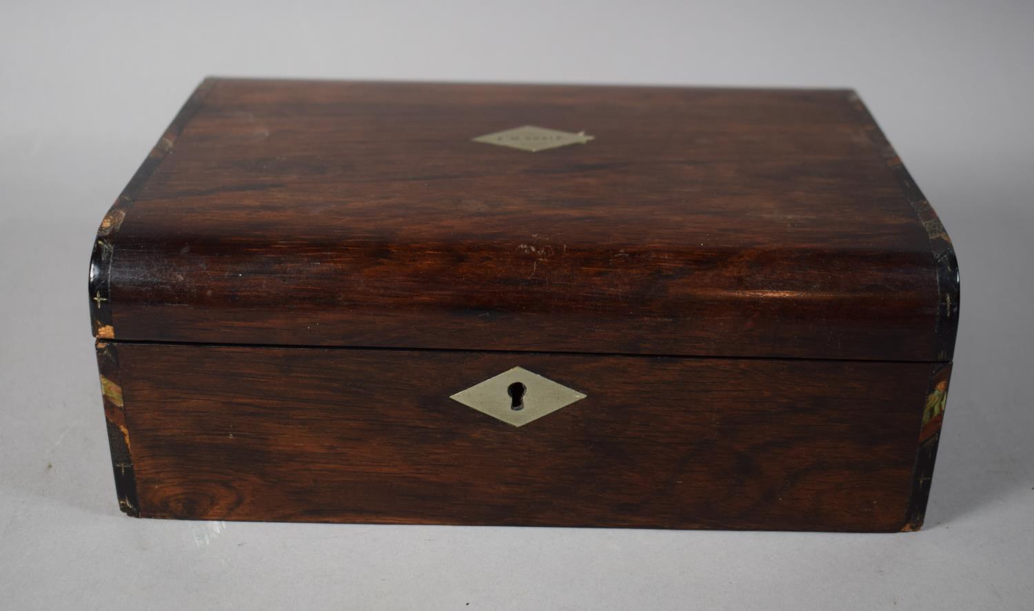 A 19th Century Rosewood Workbox with Removable Tray and Escutcheon Inscribed E M Shale, 23.5cm Wide