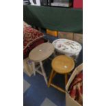 Two Wooden Stools and an Oval Linen Box