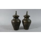 A Pair of Niello Lidded Vases One Containing Myrrh, 12cm high