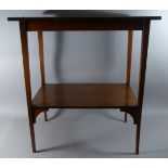 A Reproduction String Inlaid Mahogany Rectangular Side Table with Stretcher Shelf by Henry Barker