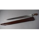 A Vintage Wooden Handled Machete with Leather Scabbard, Blade 58.5cm Long