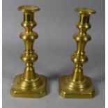 A Pair of Brass Victorian Candlesticks with Pushers, 21cm High