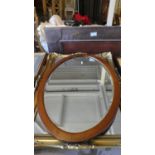 An Edwardian String Inlaid Mahogany Framed Wall Mirror, a Modern Rectangular Mirror and an Oil on