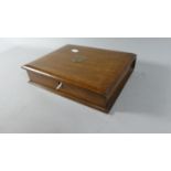 An Edwardian Oak Writing Box with Hinged Lid to Fitted Interior, Brass Escutcheon, 25cm Wide