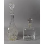 A Tall Cut Glass Mallet Decanter and a Spirit Decanter