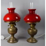 Two Brass Table Lamps in the Form of Oil Lamps
