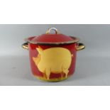 An Enamelled Two Handled Cooking Pan Decorated with Pig, 23cm High