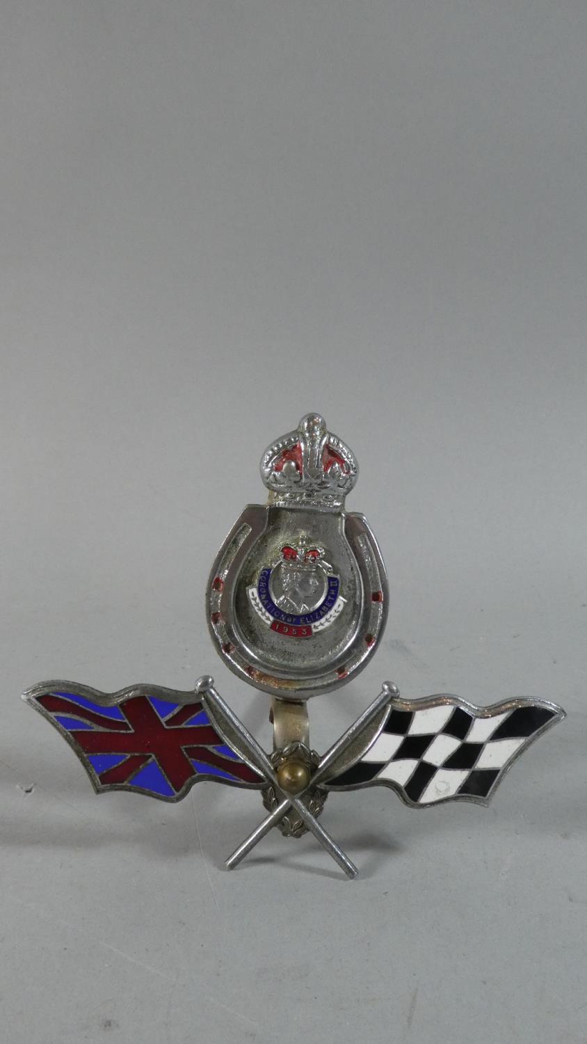 A Vintage Chromed Car Badge with Coronation Horseshoe, 12.5cm Wide