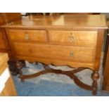 An Oak Chest of Two Short and One Long Drawers with Cross Stretcher, 105cm Wide