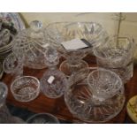 A Collection of Cut Glassware to Include Perfume Bottle, Large Lidded Bowl, Vases, Heavy Cut Glass