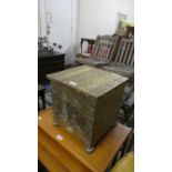 A Brass Covered Wooden Coal Box with Art Nouveau Decoration, 33cm Square