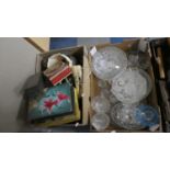 Two Boxes Containing Glassware, Vintage Tins, Vintage Telephone etc
